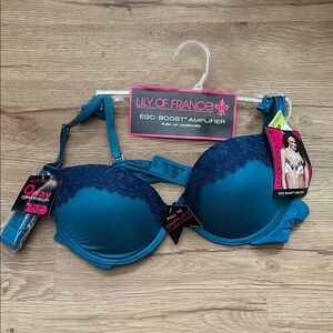 NWT Lily of France 34B Teal Lace Bra